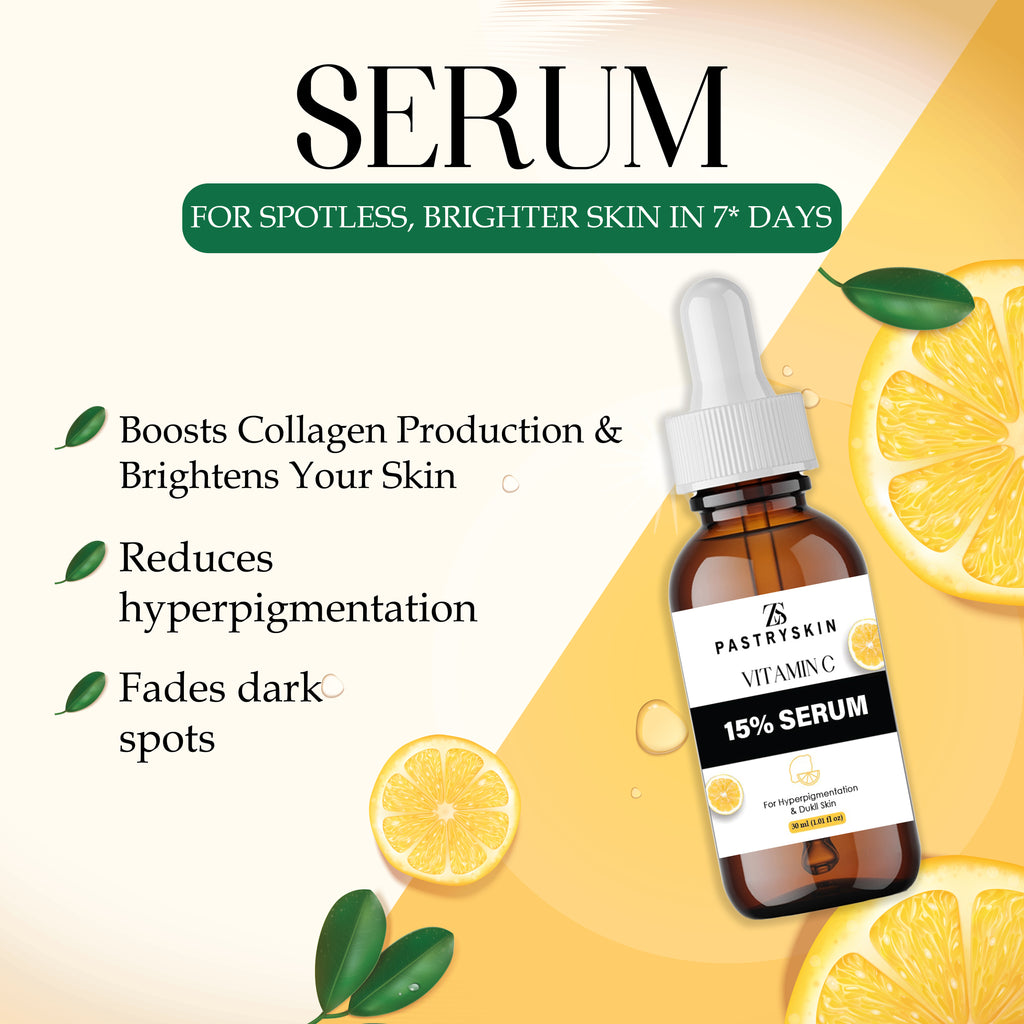 ZS PastrySkin - Vitamin C 15% Serum For Hyperpigmentation & Dukll Skin Advanced Brightening & Anti-Aging Formula | Unisex Skincare for Radiant Glow